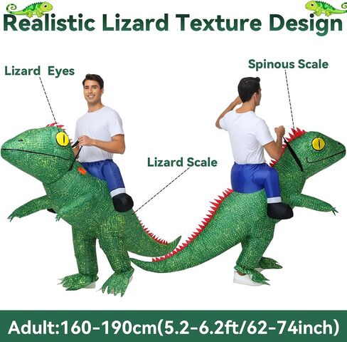 anroog Inflatable Lizard Costume for Adult Iguana Halloween Blow Up Ride on Chameleon Costumes Men Cosplay Party in Saudi Arabia