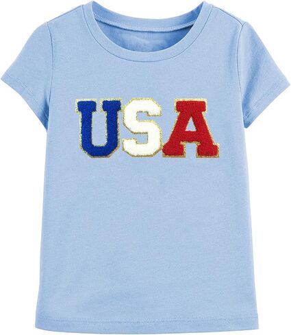 Toddler Girls 4th of July Shirt Cute Short Sleeve Embroidery USA T-Shirt Red White Blue Patriotic Top in Saudi Arabia