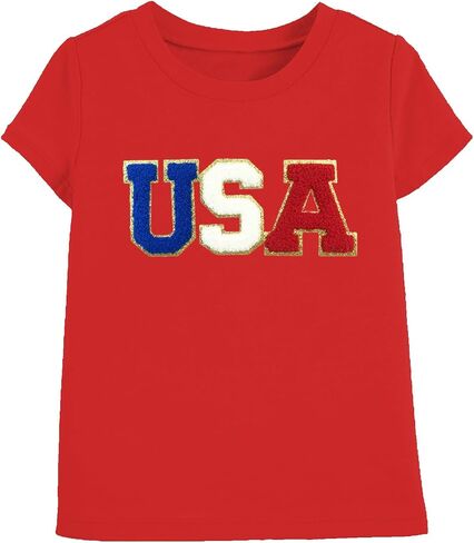 Toddler Girls 4th of July Shirt Cute Short Sleeve Embroidery USA T-Shirt Red White Blue Patriotic Top in Saudi Arabia