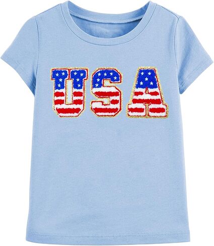 Toddler Girls 4th of July Shirt Cute Short Sleeve Embroidery USA T-Shirt Red White Blue Patriotic Top in Saudi Arabia