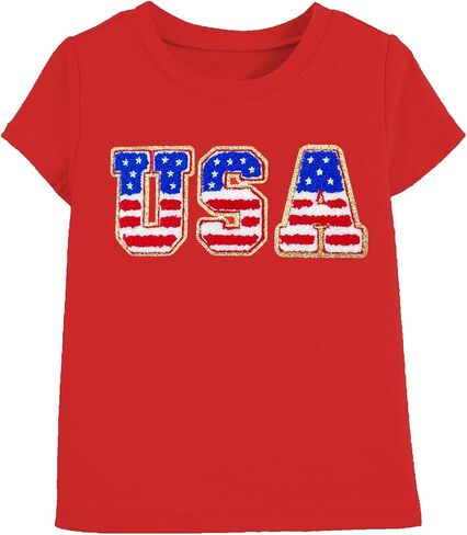 Toddler Girls 4th of July Shirt Cute Short Sleeve Embroidery USA T-Shirt Red White Blue Patriotic Top in Saudi Arabia