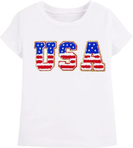 Toddler Girls 4th of July Shirt Cute Short Sleeve Embroidery USA T-Shirt Red White Blue Patriotic Top in Saudi Arabia