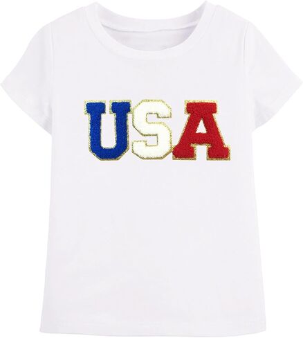 Toddler Girls 4th of July Shirt Cute Short Sleeve Embroidery USA T-Shirt Red White Blue Patriotic Top in Saudi Arabia
