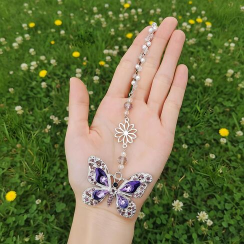 Car Mirror Hanging Accessories - Purple Butterfly Crystal Rhinestone Pendant for Rear View Mirror, Cute Car Interior Accessory for Women, Gift for Driver Mom Friends in Saudi Arabia