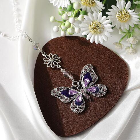 Car Mirror Hanging Accessories - Purple Butterfly Crystal Rhinestone Pendant for Rear View Mirror, Cute Car Interior Accessory for Women, Gift for Driver Mom Friends in Saudi Arabia
