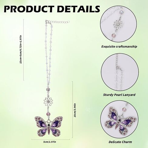 Car Mirror Hanging Accessories - Purple Butterfly Crystal Rhinestone Pendant for Rear View Mirror, Cute Car Interior Accessory for Women, Gift for Driver Mom Friends in Saudi Arabia