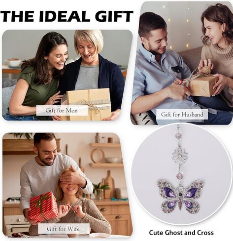 Car Mirror Hanging Accessories - Purple Butterfly Crystal Rhinestone Pendant for Rear View Mirror, Cute Car Interior Accessory for Women, Gift for Driver Mom Friends in Saudi Arabia