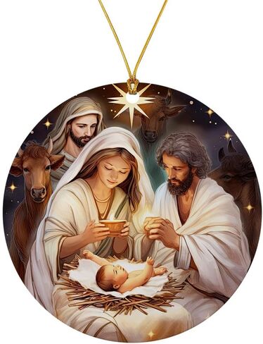 Christmas Ornaments Tree Decorations Hanging Ornaments for 1pc Round Acrylic Nativity The Birthday of Jesus Outdoor Indoor Home Decor in Kuwait