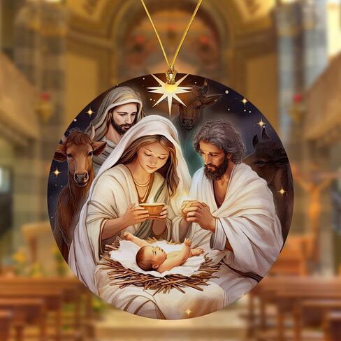 Christmas Ornaments Tree Decorations Hanging Ornaments for 1pc Round Acrylic Nativity The Birthday of Jesus Outdoor Indoor Home Decor in Kuwait
