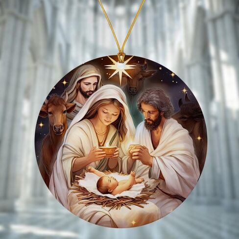 Christmas Ornaments Tree Decorations Hanging Ornaments for 1pc Round Acrylic Nativity The Birthday of Jesus Outdoor Indoor Home Decor in Kuwait