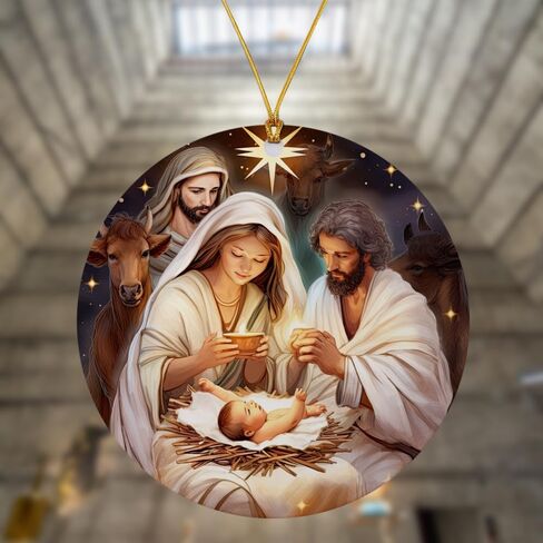 Christmas Ornaments Tree Decorations Hanging Ornaments for 1pc Round Acrylic Nativity The Birthday of Jesus Outdoor Indoor Home Decor in Kuwait