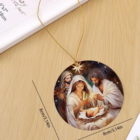 Christmas Ornaments Tree Decorations Hanging Ornaments for 1pc Round Acrylic Nativity The Birthday of Jesus Outdoor Indoor Home Decor in Kuwait
