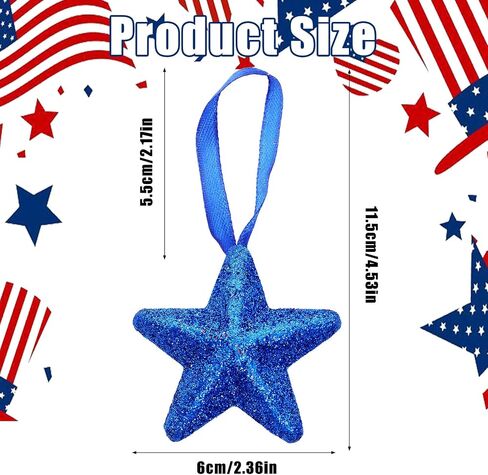 24pcs Memorial Day Decorations Patriotic Hanging Star Ornaments for Tree 4th of July Red White and Blue Ornaments for Independence Day Indoor Outdoor Home Decor in Saudi Arabia