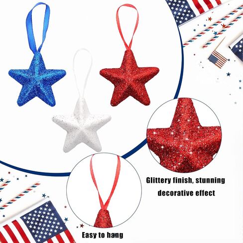 24pcs Memorial Day Decorations Patriotic Hanging Star Ornaments for Tree 4th of July Red White and Blue Ornaments for Independence Day Indoor Outdoor Home Decor in Saudi Arabia