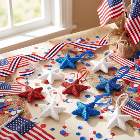 24pcs Memorial Day Decorations Patriotic Hanging Star Ornaments for Tree 4th of July Red White and Blue Ornaments for Independence Day Indoor Outdoor Home Decor in Saudi Arabia
