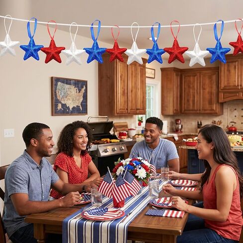 24pcs Memorial Day Decorations Patriotic Hanging Star Ornaments for Tree 4th of July Red White and Blue Ornaments for Independence Day Indoor Outdoor Home Decor in Saudi Arabia