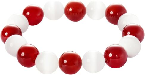 Red and White Agate Cat Eye Crystal Natural Stone Beaded Stretch Bracelet, Unisex Christmas Birthday Gift For Man Women in Kuwait