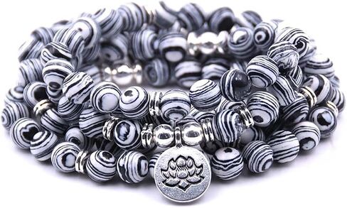 108 Mala Beads Bracelet Necklace - Gemstone Prayer Beads with Lotus Charm for Meditation & Yoga in Saudi Arabia