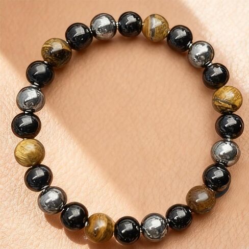 أساور مطرزة قابلة للتمدد للنساء والرجال سوار حماية ثلاثي مع مجوهرات مصنوعة يدويًا من حجر السج الأسود والهيماتيت in Kuwait