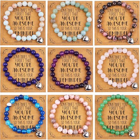 Inspirational Bracelets Encouragement Natural Gemstone Heart Beaded Bracelets for Women Mom Wife Coworker Friend Teacher in Saudi Arabia