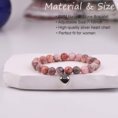 Inspirational Bracelets Encouragement Natural Gemstone Heart Beaded Bracelets for Women Mom Wife Coworker Friend Teacher in Saudi Arabia
