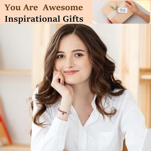 Inspirational Bracelets Encouragement Natural Gemstone Heart Beaded Bracelets for Women Mom Wife Coworker Friend Teacher in Saudi Arabia