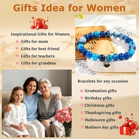 Inspirational Bracelets Encouragement Natural Gemstone Heart Beaded Bracelets for Women Mom Wife Coworker Friend Teacher in Saudi Arabia