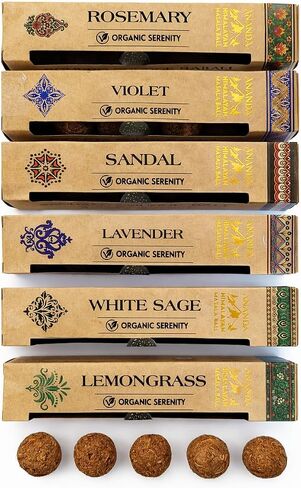 Himalayan Masala Smudge Balls, White Sage, Lemongrass, Rosemary, Sandal, Violet and Lavender, Handcrafted, for Aromatherapy and Meditation, 6 Packs of 5 Round Balls in Saudi Arabia