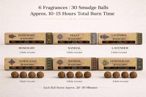 Himalayan Masala Smudge Balls, White Sage, Lemongrass, Rosemary, Sandal, Violet and Lavender, Handcrafted, for Aromatherapy and Meditation, 6 Packs of 5 Round Balls in Saudi Arabia