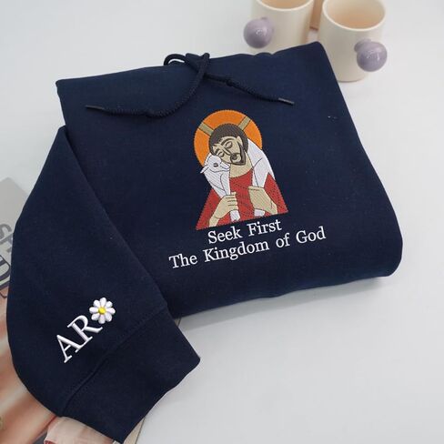 COUPLEHOODIES Custom Embroidered Hoodie Seek First Kingdom Of God Verse - Christian Faith Gift For Women Birthday Christmas Multicolor in Saudi Arabia