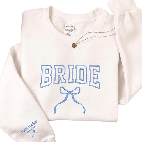COUPLEHOODIES Custom Embroidered Bride Sweatshirt – Gift for Fiancée Engagement Wedding Morning or Bachelorette Party in Saudi Arabia