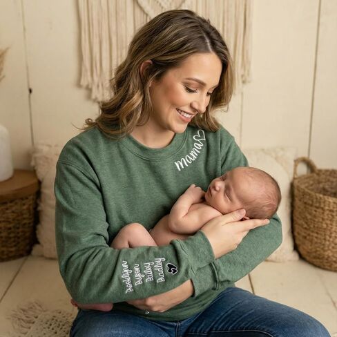 COUPLEHOODIES Custom Embroidered Mama Sweatshirt with Kids' Name on Sleeve – Gift for Mother’s Day, Birthday or Christmas in Saudi Arabia