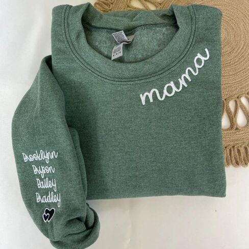COUPLEHOODIES Custom Embroidered Mama Sweatshirt with Kids' Name on Sleeve – Gift for Mother’s Day, Birthday or Christmas in Saudi Arabia