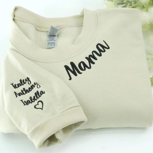COUPLEHOODIES Custom Embroidered Mama Sweatshirt with Kids' Name on Sleeve – Gift for Mother’s Day, Birthday or Christmas in Saudi Arabia