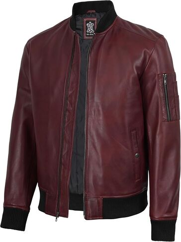 Decrum Bomber Leather Jacket Men – Real Lambskin Casual Leather Jackets for Men with Zip Closure in Kuwait