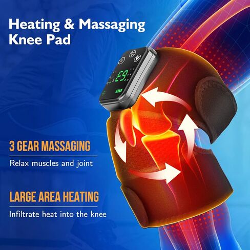 Cordless Heated Knee Massager, Knee Massager with Heat, Knee Massager for Pain Relief, Knee Heating Pad for Knee Pain Relief, FSA Eligible HSA, Heated Knee Brace Wrap, Black in Saudi Arabia