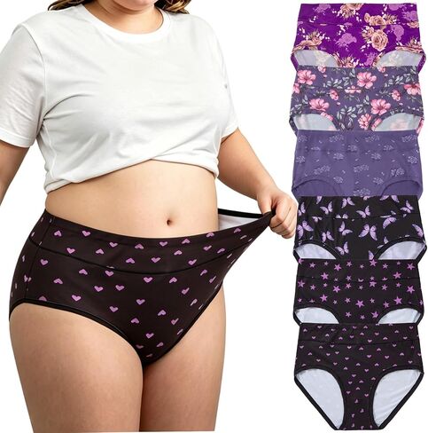Women's Underwear Plus Size XL-5XL Panties Briefs High Waist Hipster Panty Classic Pattern 6 Pack Undies in Saudi Arabia