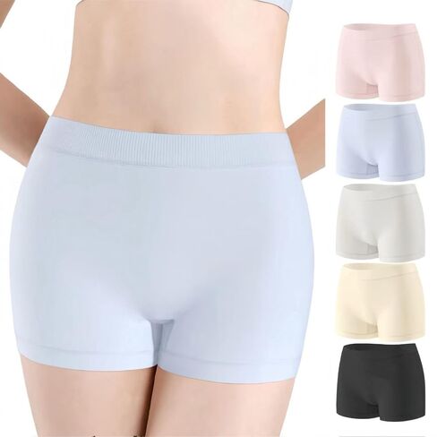 Women's Ice Silk Boxers Panties 5 Pack Cotton Boyshorts Seamless Breathable Workout Yoga Invisible No Show Underwear in Saudi Arabia