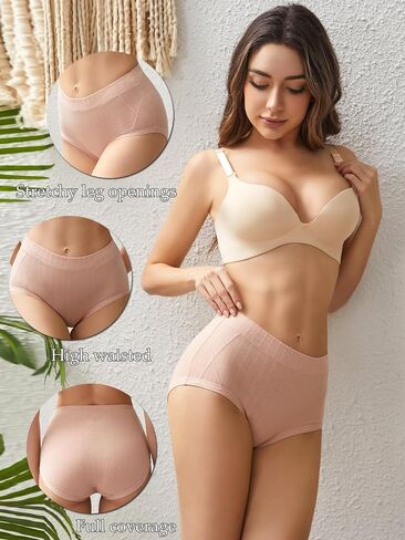 Buankoxy Women's Cotton Underwear Stretchy Briefs Full Coverage Panties for Women High Waisted Ladies Panties 5 Pack in Saudi Arabia