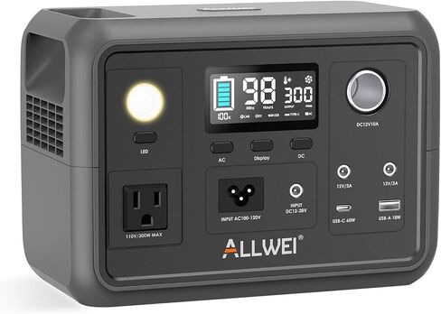 محطة طاقة محمولة ALLWEI بقوة 300 وات (الذروة 600 وات)، مولد شمسي 280 وات في الساعة مع USB-C PD60W، مخرج تيار متردد لموجة جيبية نقية 110 فولت، بطارية ليثيوم احتياطية 78000 مللي أمبير في الساعة للتخييم في الهواء الطلق والسفر والطوارئ وتعتيم المنزل in Kuwait