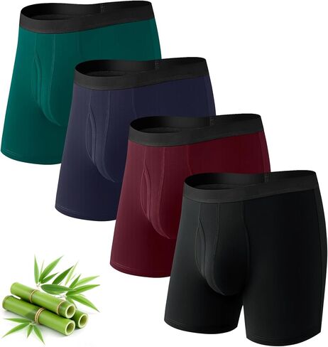 FALARY Men's Breathable Underwear, Viscose Made from Bamboo Boxer Briefs, No Ride Up, Comfort Waistband with Fly 4 Pack in Saudi Arabia