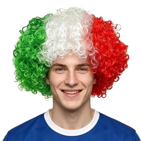 French Football Fan Wig – Curly Blue, White & Red Costume Wig for Men and Women, Crazy Sports Party Hair for Game Day, Halloween, Fancy Dress Accessories in Saudi Arabia