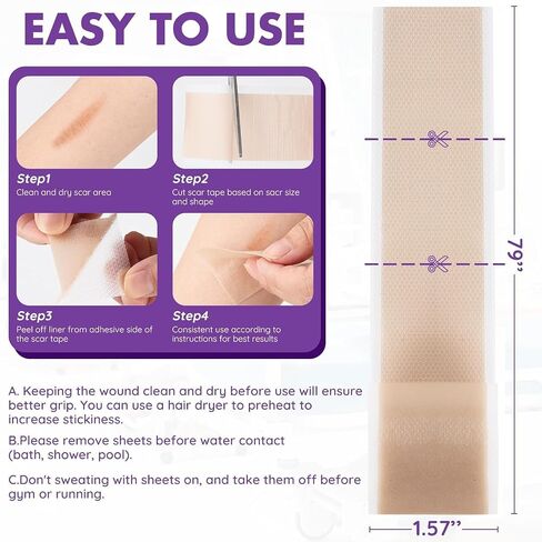 Silicone Scar Sheets, Silicone Scar Tape(1.6"x 118" Roll-3M), Reusable Professional Scar Silicone Strips, Soft Silicone Scar Sheets for Surgical Scars,Keloid,Acne Scars,Burn Scar,C-Section in Saudi Arabia