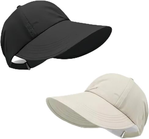 2 Pack UPF 50+ Sun Visor Hats for Women, Wide Brim Ponytail Baseball Cap, Foldable UV Protection Beach Hiking Hat in Kuwait
