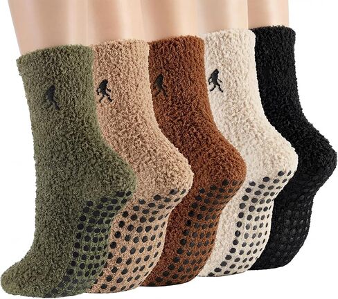 Glitopper 5 Pcs Fuzzy Bigfoot Crew Socks Men's Bigfoot Soft Fluffy Slipper Socks Funny Sasquatch Gifts for Him Men Husband Father's Day in Kuwait