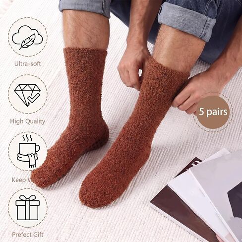 Glitopper 5 Pcs Fuzzy Bigfoot Crew Socks Men's Bigfoot Soft Fluffy Slipper Socks Funny Sasquatch Gifts for Him Men Husband Father's Day in Kuwait