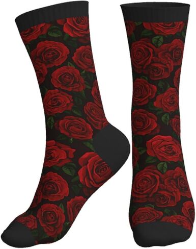 Red Rose Flower Funny Athletic Sport Novelty Crew Socks for Men Women, Cute Casual Crazy Dress Socks for Running Hiking Soccer in Saudi Arabia