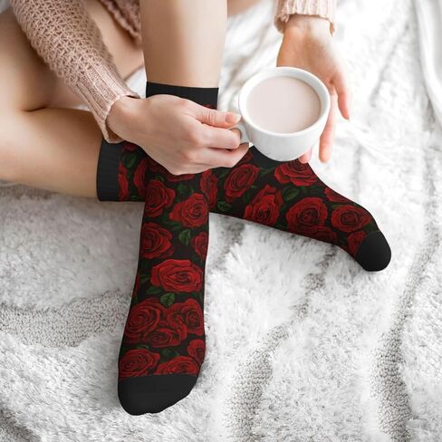 Red Rose Flower Funny Athletic Sport Novelty Crew Socks for Men Women, Cute Casual Crazy Dress Socks for Running Hiking Soccer in Saudi Arabia