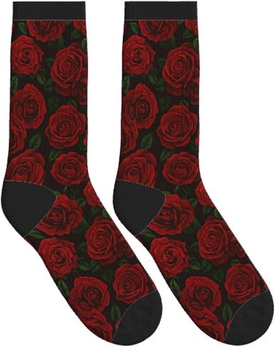 Red Rose Flower Funny Athletic Sport Novelty Crew Socks for Men Women, Cute Casual Crazy Dress Socks for Running Hiking Soccer in Saudi Arabia