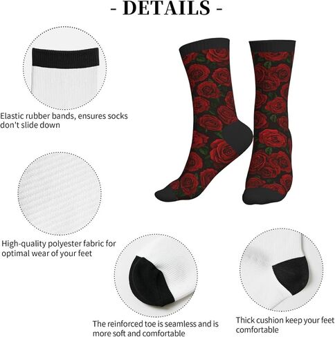 Red Rose Flower Funny Athletic Sport Novelty Crew Socks for Men Women, Cute Casual Crazy Dress Socks for Running Hiking Soccer in Saudi Arabia